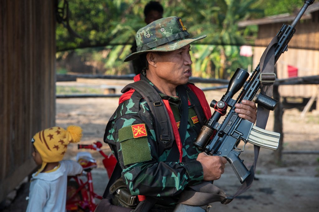 KAYAH KARENNI STATE, MYANMAR - 2025/02/28: A soldier from an armed group fighting the burmese army who took power in a coup in February 2021, is getting ready to go on a patrol. (Photo by Thierry Falise/LightRocket via Getty Images)